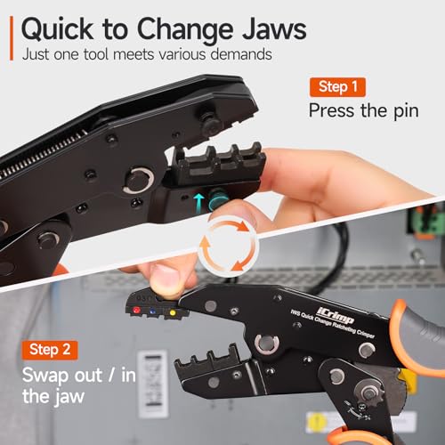 IWISS iCrimp Ratcheting Crimping Tool Set 8 PCS - Quick Exchange Jaw for Heat Shrink, Open Barrel, Insulated and Non-Insulated Ferrules AWG 20-2 - Image 4
