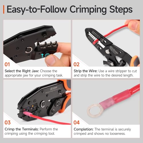 IWISS iCrimp Ratcheting Crimping Tool Set 8 PCS - Quick Exchange Jaw for Heat Shrink, Open Barrel, Insulated and Non-Insulated Ferrules AWG 20-2 - Image 5