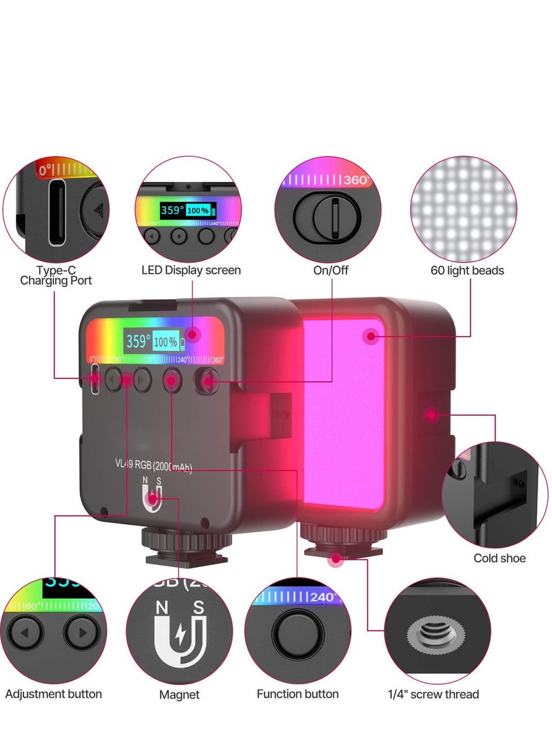 Generic - 360° Full Color RGB LED Video Light for Vlogging and Photography, Adjustable 2500K-9500K, Portable Rechargeable Ambient Fill Light with Magnetic Adsorption for Cell Phones. - Image 1