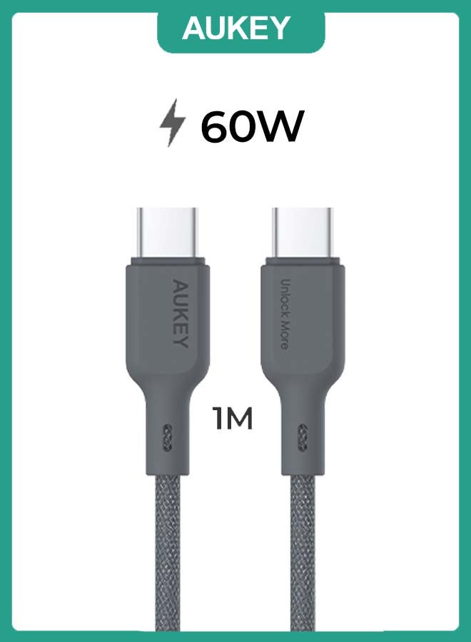 AUKEY Circlit Blink 60W Lite Cable 1m. DTY Braided USB-C to USB-C - CB-DCC063 Black grey - Image 1