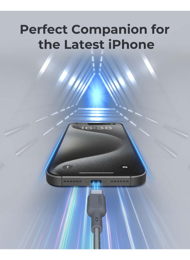 AUKEY Circlit Blink 60W Lite Cable 1m. DTY Braided USB-C to USB-C - CB-DCC063 Black grey - Image 5