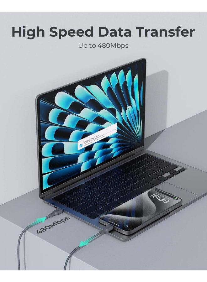 AUKEY Circlit Blink 60W Lite Cable 1m. DTY Braided USB-C to USB-C - CB-DCC063 Black grey - Image 2