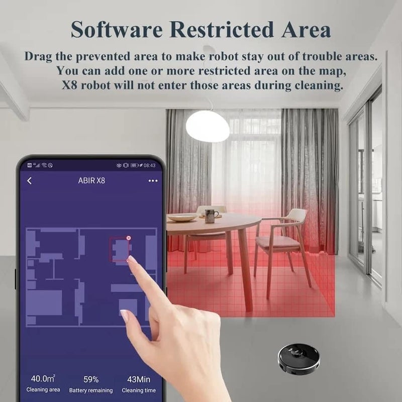 Abir X8 Robot Vacuum Cleaner - All in 1 Vacuuming, Sweeping and Mopping - Navigation for Pets Hair - Powerful 6500Pa Suction - Carpet and Hard floor Cleaning - Wi-Fi, App and Voice Control - Image 3
