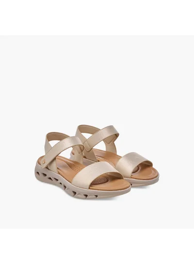Flora Bella By Shoexpress Women's Textured Strap Sandals with Hook and Loop Closure