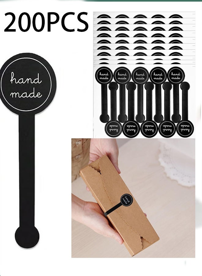 KANGLI 200Pcs Handmade Food Baking Label Stickers - Long Black Seal Labels for Candy, Bread & Bakery Packaging - Image 1
