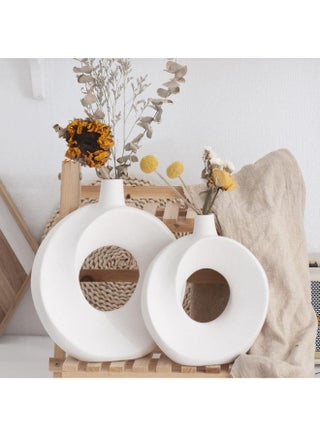 White Ceramic Vase Set Of 2 For Modern Home Decor, 10.7" And 9" H Round Vase Neutral Minimalist Nordic Boho Ins Style For Farmhouse House Dinner Table Party Living Room Coffee Table Office Book Shelf - pzsku/Z3C645FE6C12A84C1AE26Z/45/_/1731942505/4ffdd4e4-4342-40df-bdb5-e4af3e76b756