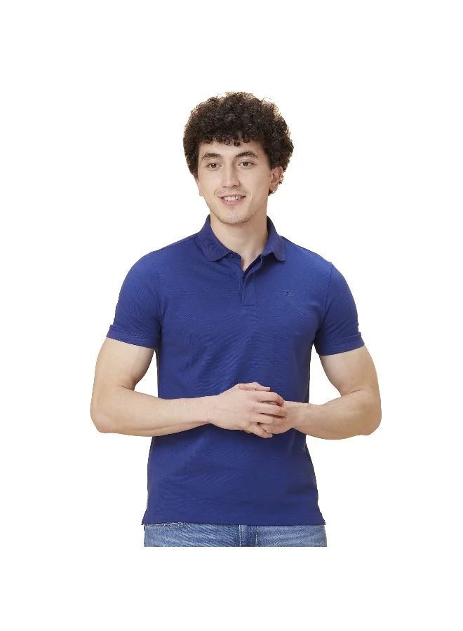 بيينغ هيومان Mens Blue Polo Collar Short Sleeve Polo T-Shirt