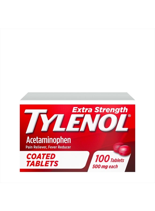 Tylenol Extra Strength Pain Relief Coated Tablets for Adults, 500mg Acetaminophen Pain Reliever and Fever Reducer per Tablet for Minor Aches, Pains, and Headaches, 100 ct - Image 1