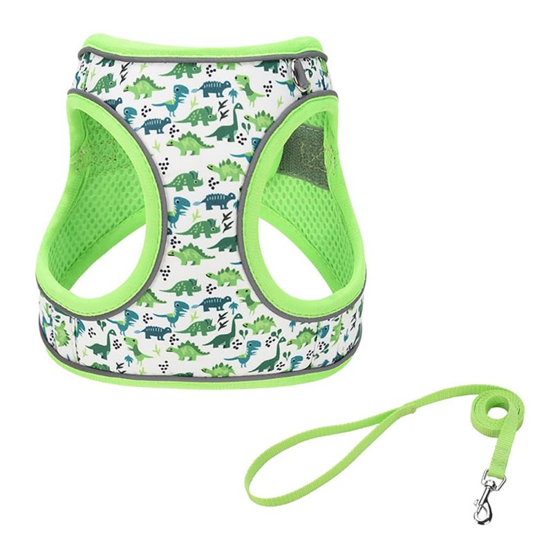 Flymind Step in Dog Harness and Leash Set, Flower Adjustable Easy Walk Puppy Harnesses, Soft Mesh Pet Vest Harness Small Size Dog Adjustable No Pull Dog Harness for Small Dogs and Cats(Dinosaur1, XXS) - Image 1