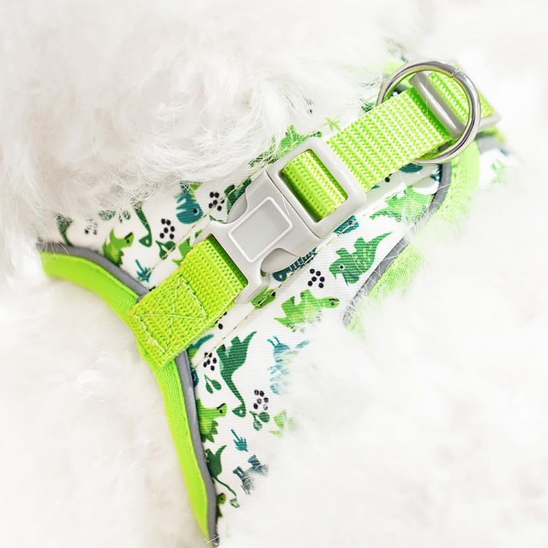 Flymind Step in Dog Harness and Leash Set, Flower Adjustable Easy Walk Puppy Harnesses, Soft Mesh Pet Vest Harness Small Size Dog Adjustable No Pull Dog Harness for Small Dogs and Cats(Dinosaur1, XXS) - Image 2