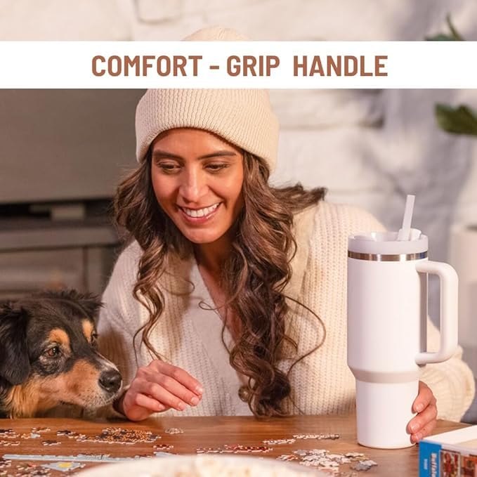 Toffee Coffee Roasters 1200ML Stainless Steel Tumbler with Lid and Straw, Double Insulated Cup Leak Proof Mug Cupholder for Gym, Travel |Tumbler+Free 50 gm Brazil Instant Coffee Gift Set (Pearl White) - Image 5