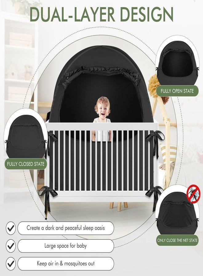 YAVIL Crib Blackout Tent for Pack N Play, Pop Up Travel Crib Blackout Cover Canopy, Breathable Baby Sleep Pod with Safe Bottom Design, Blocks 70% Light - Image 5