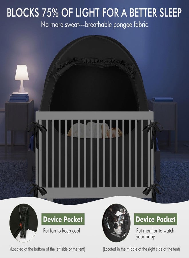 YAVIL Crib Blackout Tent for Pack N Play, Pop Up Travel Crib Blackout Cover Canopy, Breathable Baby Sleep Pod with Safe Bottom Design, Blocks 70% Light - Image 2