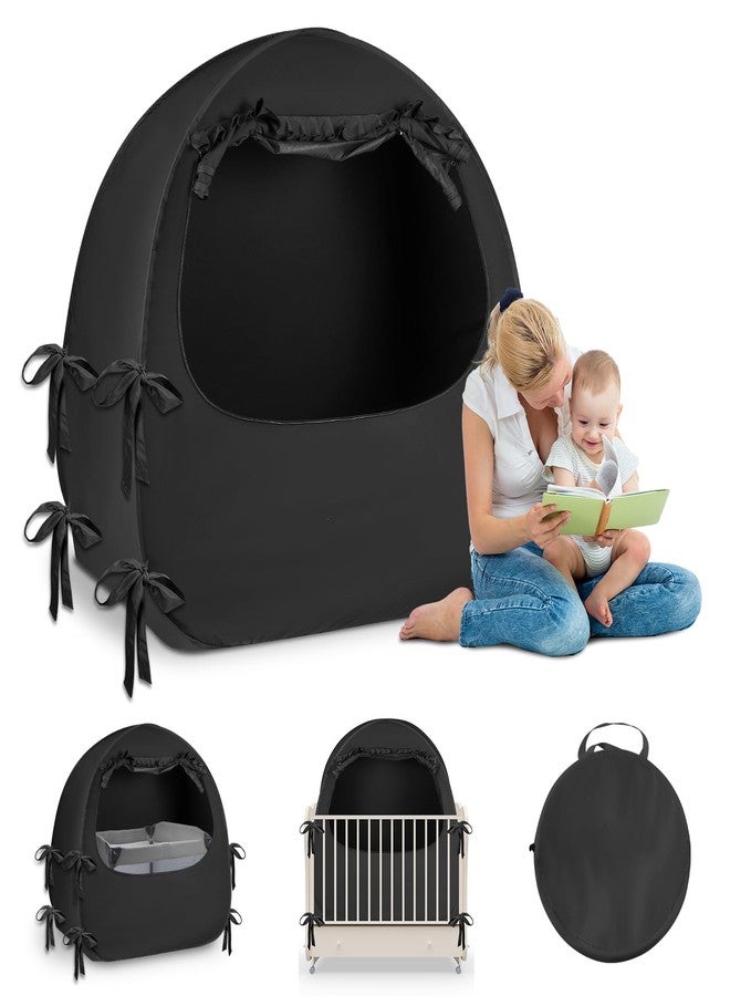 YAVIL Crib Blackout Tent for Pack N Play, Pop Up Travel Crib Blackout Cover Canopy, Breathable Baby Sleep Pod with Safe Bottom Design, Blocks 70% Light - Image 1