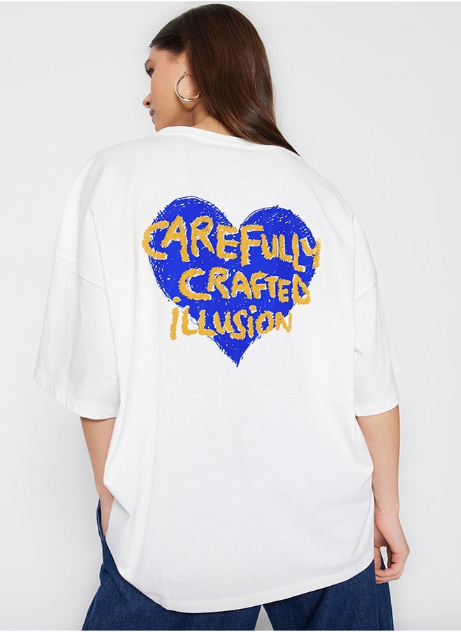 trendyol - White 100% Cotton Front and Back Embossed Printed Oversized/Wide Fit Knitted T-Shirt TWOSS23TS00355 - Image 1
