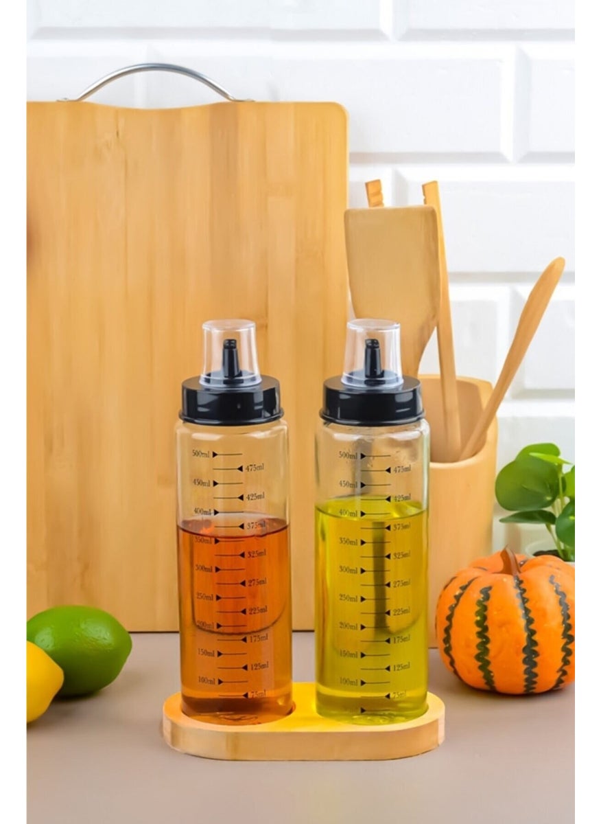Fbz Home 2 Pieces Drip-Free Smart Oil Vinegar Bowl Glass Oil Pot with Wooden Stand  - Image 3