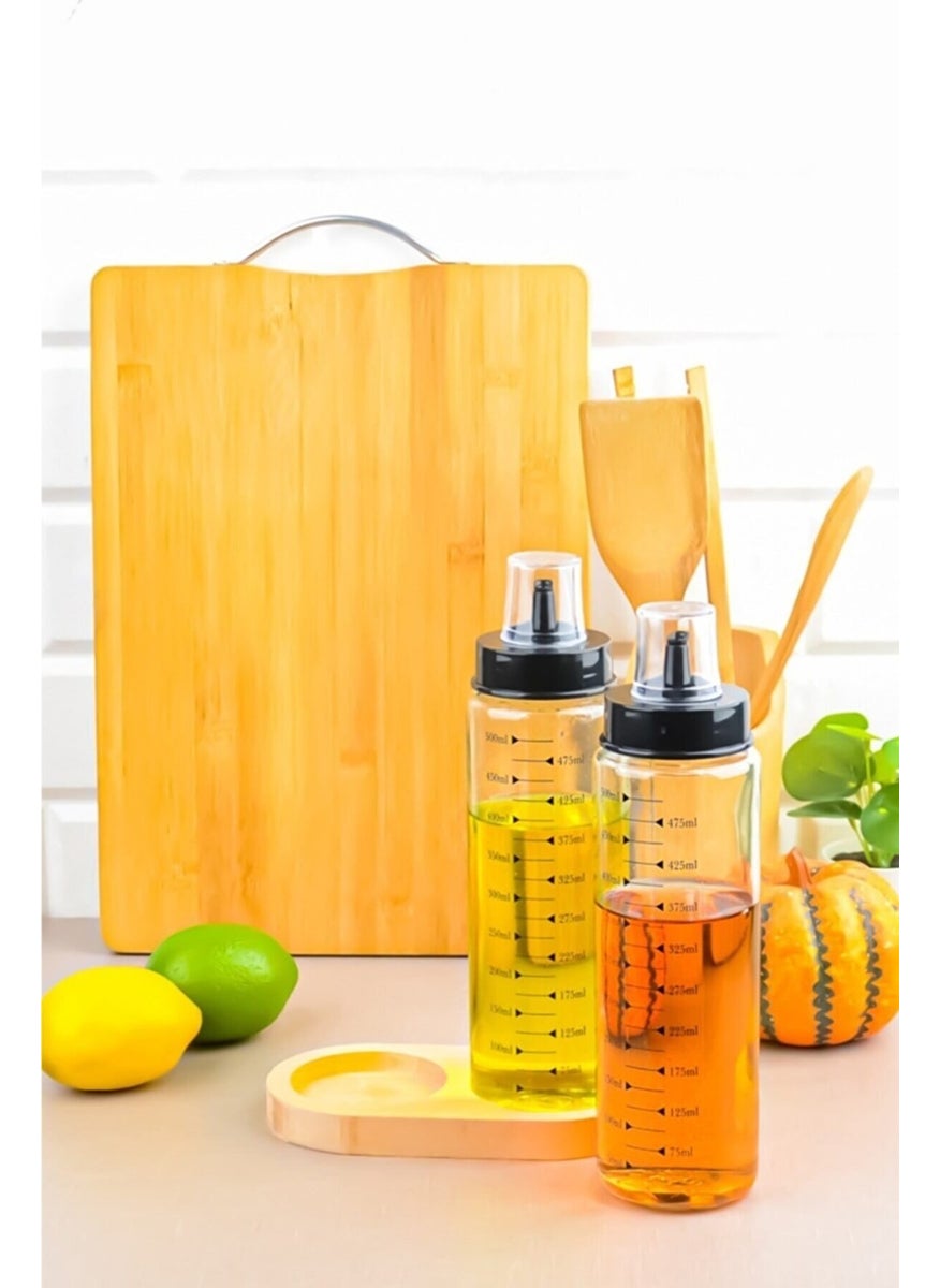 Fbz Home 2 Pieces Drip-Free Smart Oil Vinegar Bowl Glass Oil Pot with Wooden Stand  - Image 2