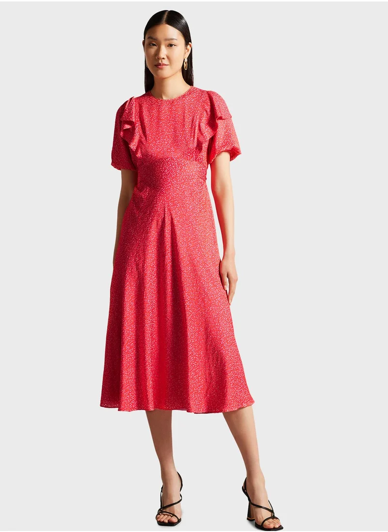 Ted Baker Puff Sleeve Ruffle Detail Dress