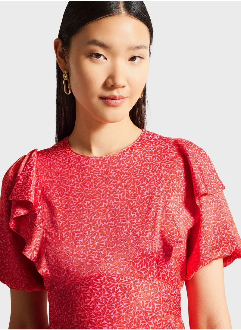 Ted Baker Puff Sleeve Ruffle Detail Dress