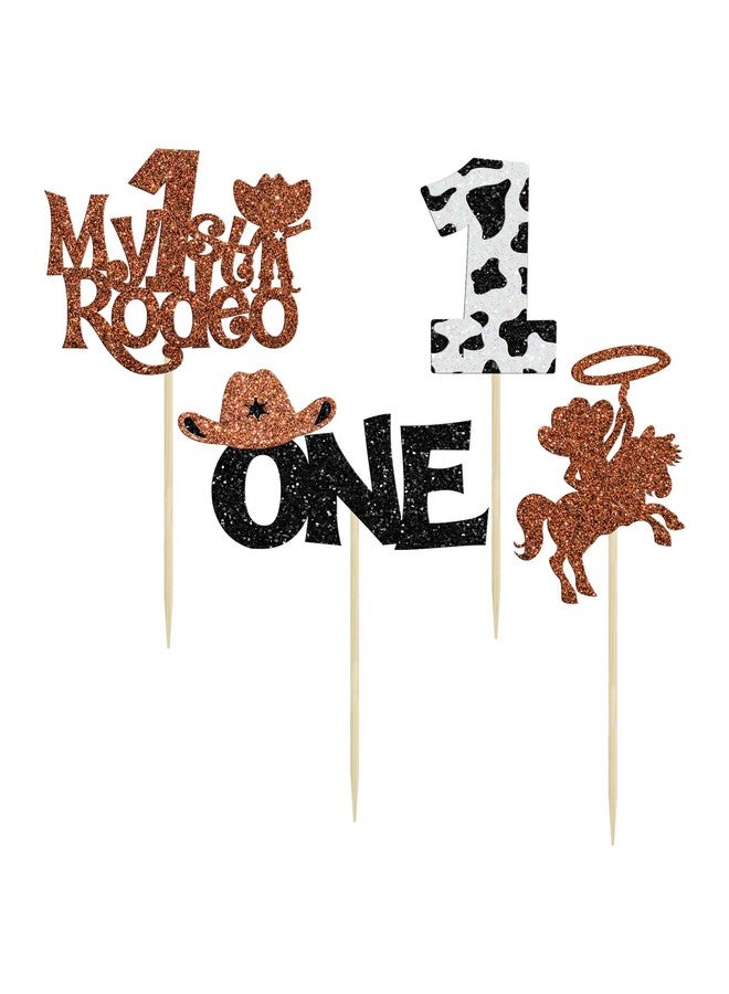 Ephlyn 24Pcs Cowboy 1st Birthday Cupcake Toppers Glitter First Birthday Hat Cowboy One Cake Decorations for Western Theme Baby Shower Kids Boys 1st Birthday Party Supplies Brown - Image 3