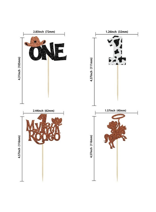 Ephlyn 24Pcs Cowboy 1st Birthday Cupcake Toppers Glitter First Birthday Hat Cowboy One Cake Decorations for Western Theme Baby Shower Kids Boys 1st Birthday Party Supplies Brown - Image 2