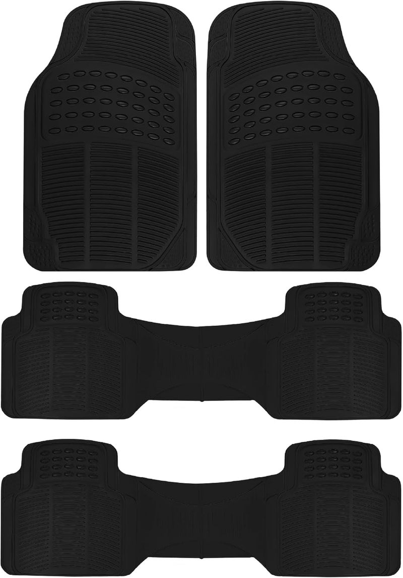 BDK 3-Row ProLiner Original Heavy Duty 4pc Front & Rear Rubber Floor Mats for Car SUV Van (Fits 3rd Row Vehicles) - All Weather Protection Universal Fit (Black) - Image 1