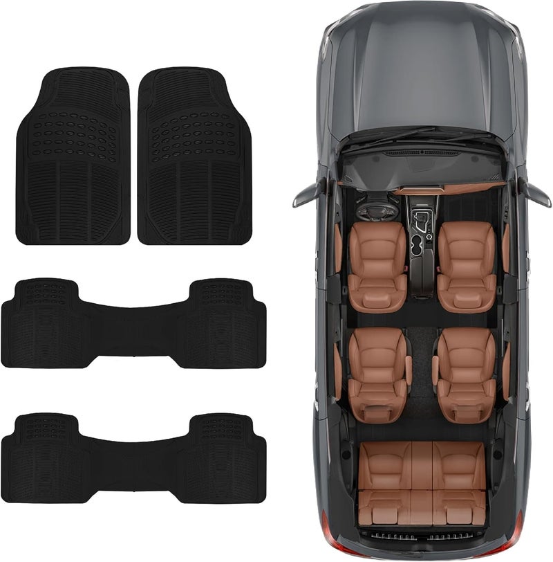BDK 3-Row ProLiner Original Heavy Duty 4pc Front & Rear Rubber Floor Mats for Car SUV Van (Fits 3rd Row Vehicles) - All Weather Protection Universal Fit (Black) - Image 2