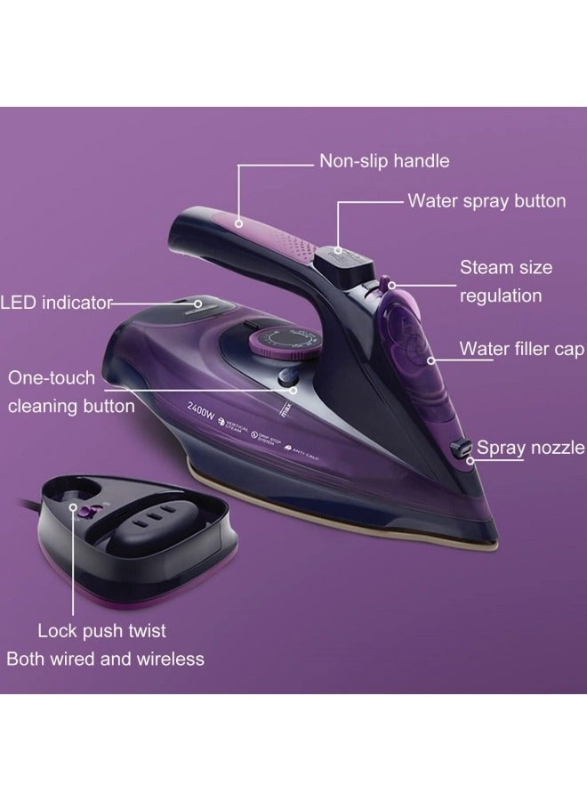 sokany Cordless Steam Iron,Portable Anti Drip Clothes Iron Steam with Non Stick Ceramic Soleplate, 2400W Rapid Even Heat,Self-Cleaning,5 Temp Settings, 360ml Water Tank,Purple  - Image 5