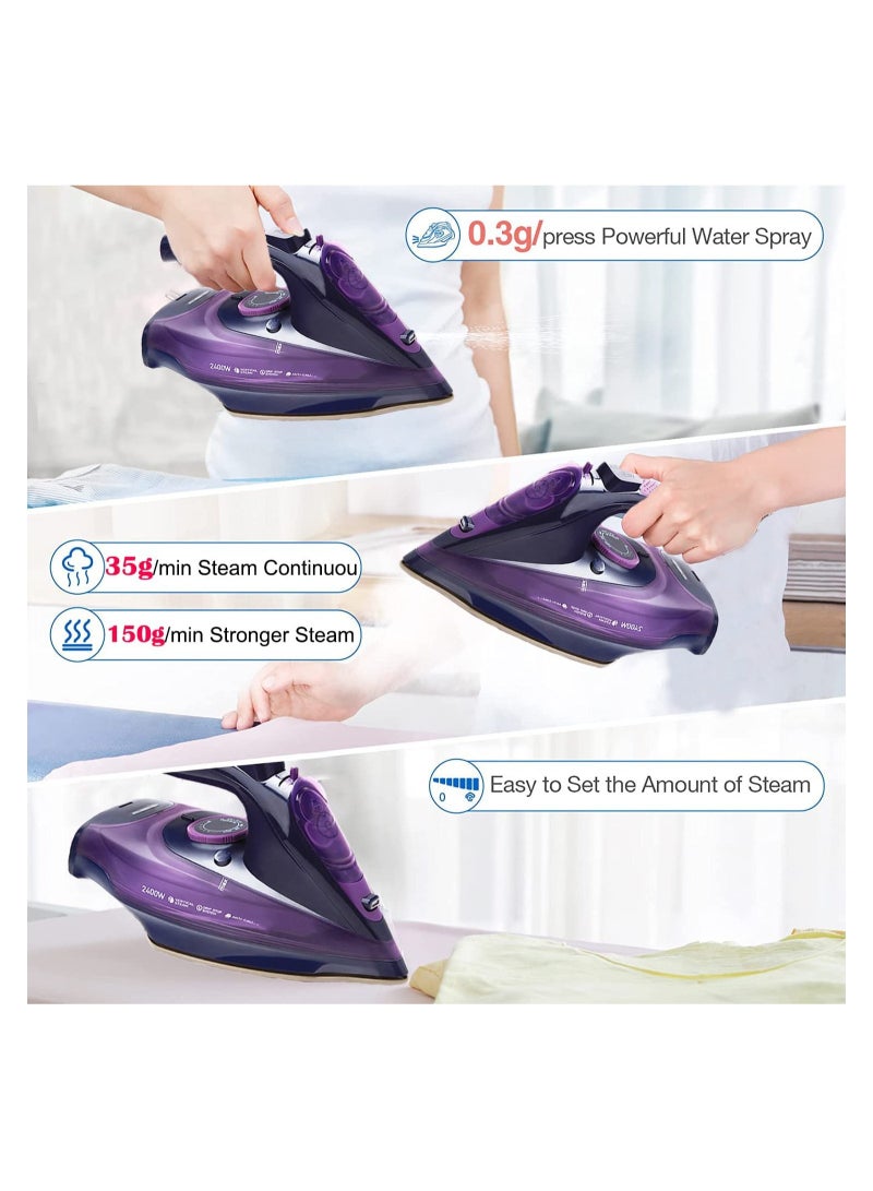 sokany Cordless Steam Iron,Portable Anti Drip Clothes Iron Steam with Non Stick Ceramic Soleplate, 2400W Rapid Even Heat,Self-Cleaning,5 Temp Settings, 360ml Water Tank,Purple  - Image 4