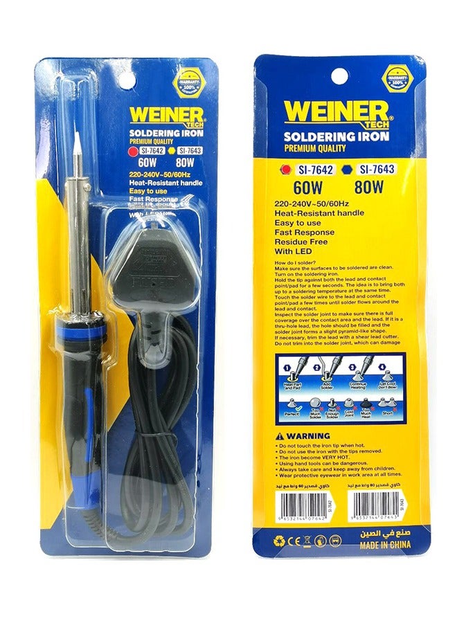 مكواة لحام WEINER Tech بقوة 60 وات مع مقبض مقاوم للحرارة ومؤشر LED وسرعة تسخين وقبضة مضادة للانزلاق، 220-240 فولت للإلكترونيات والمشاريع المنزلية  - Image 5
