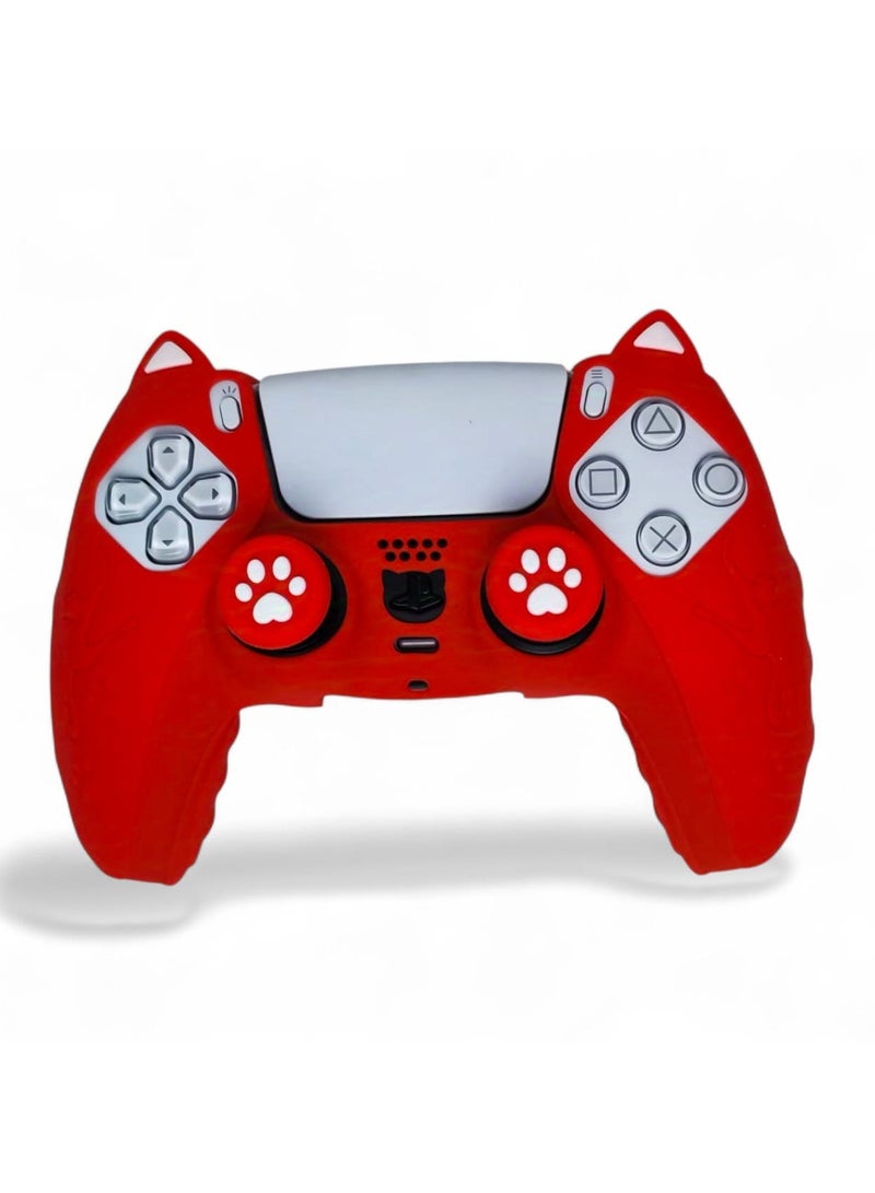 Silicone Protective Cover for PS5 Controller - Cute Cat Paw Design, Anti-Slip & Comfortable Grip Red - Image 1