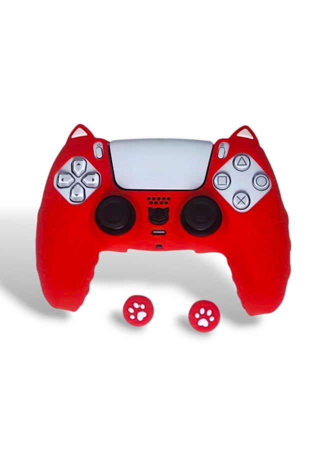 Silicone Protective Cover for PS5 Controller - Cute Cat Paw Design, Anti-Slip & Comfortable Grip Red - Image 2