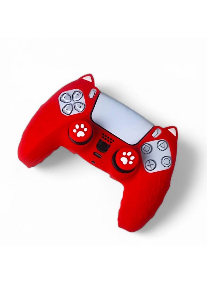 Silicone Protective Cover for PS5 Controller - Cute Cat Paw Design, Anti-Slip & Comfortable Grip Red - Image 4