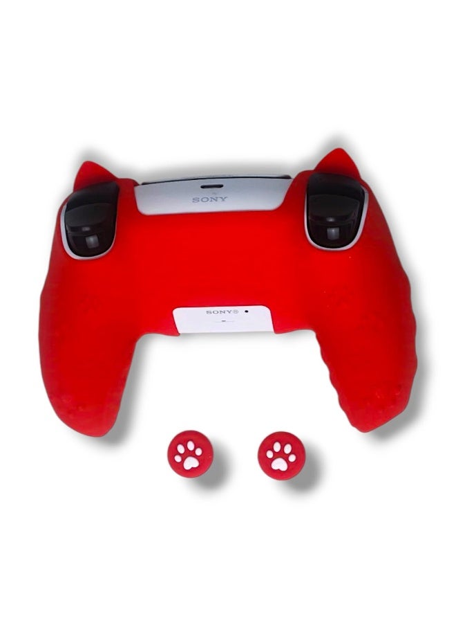 Silicone Protective Cover for PS5 Controller - Cute Cat Paw Design, Anti-Slip & Comfortable Grip Red - Image 5