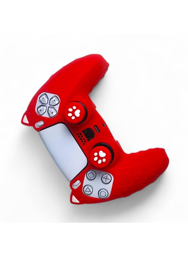 Silicone Protective Cover for PS5 Controller - Cute Cat Paw Design, Anti-Slip & Comfortable Grip Red - Image 3