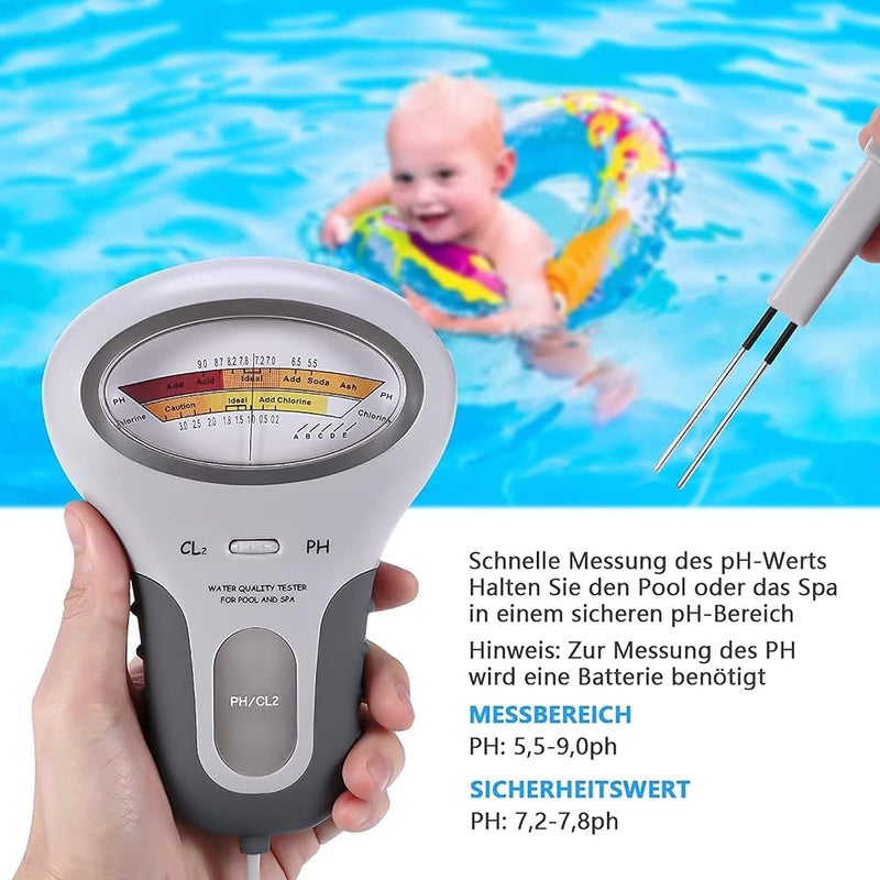N/B Water Quality Tester, PH Chlorine Meter, Electronic PH CL2 Chlorine Level Tester Water Quality Meter Portable Analyzer with Probe, for Swimming Pool Spa Laydies - Image 3