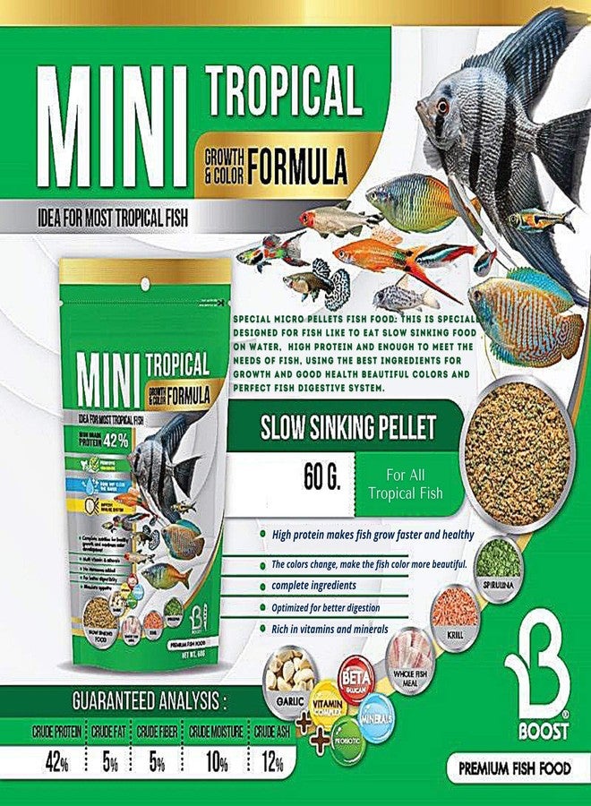 A.D.P. Fish Booster Tropical Fish Food Mini Slow Sinking Powder Flakes Pellets Grow Faster & Color Enhancing High Protein 42% for Goldfish & All Aquarium Tropical Fish 60g. Small Fish Feed, Fish Care - Image 2