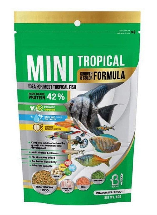 A.D.P. Fish Booster Tropical Fish Food Mini Slow Sinking Powder Flakes Pellets Grow Faster & Color Enhancing High Protein 42% for Goldfish & All Aquarium Tropical Fish 60g. Small Fish Feed, Fish Care - Image 1