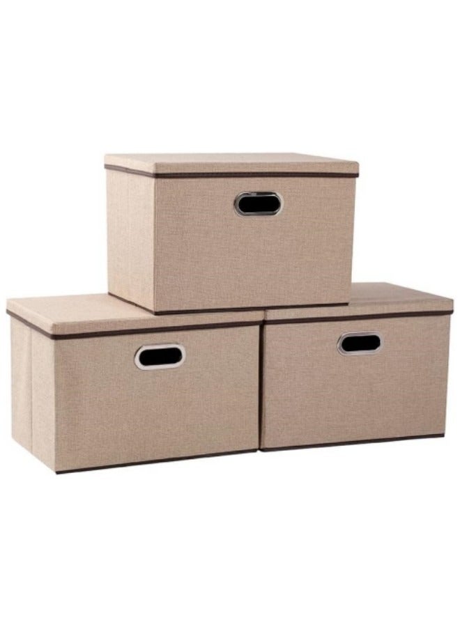 GGEROU 3 Pieces Clothes Organizer Drawer with Cover, Foldable Fabric Storage Boxes Cloth Storage Organizer Drawer Storage Cubes, Wardrobe Clothes Organizer Toys Storage Bin, khaki - Image 1