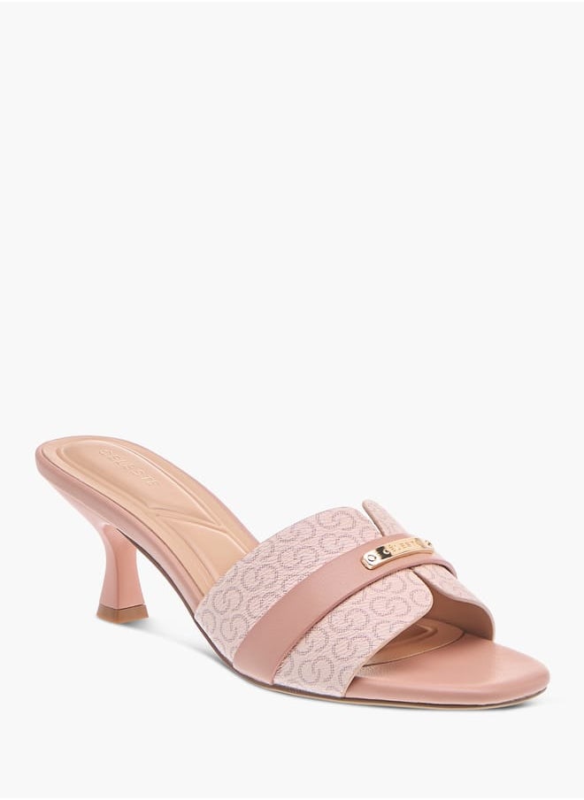 Celeste - Womens Monogram Print Slip-On Sandals With Kitten Heels - Image 1