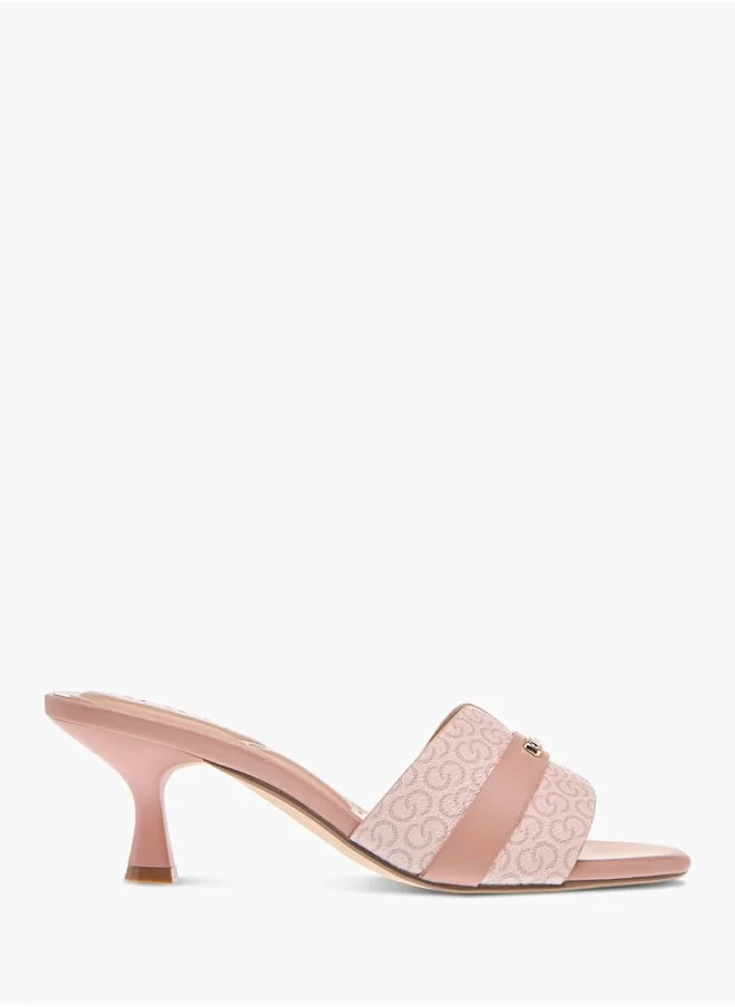 Celeste Womens Monogram Print Slip-On Sandals With Kitten Heels