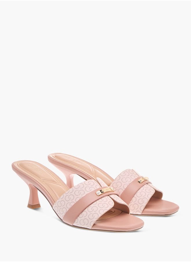 Celeste - Womens Monogram Print Slip-On Sandals With Kitten Heels - Image 1
