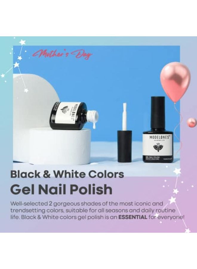 modelones Gel Nail Polish, 2 Pcs 15 Ml Black White Gel Polish Soak Off Led Fingernail Polish [High Shine][Long Lasting] Nail Lacquer Nail Art Manicure Kit Diy At Home Women'S Day Gifts 0.5 Oz  - Image 3