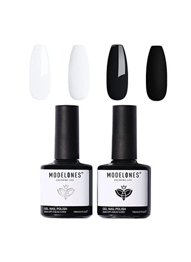 modelones Gel Nail Polish, 2 Pcs 15 Ml Black White Gel Polish Soak Off Led Fingernail Polish [High Shine][Long Lasting] Nail Lacquer Nail Art Manicure Kit Diy At Home Women'S Day Gifts 0.5 Oz  - Image 1