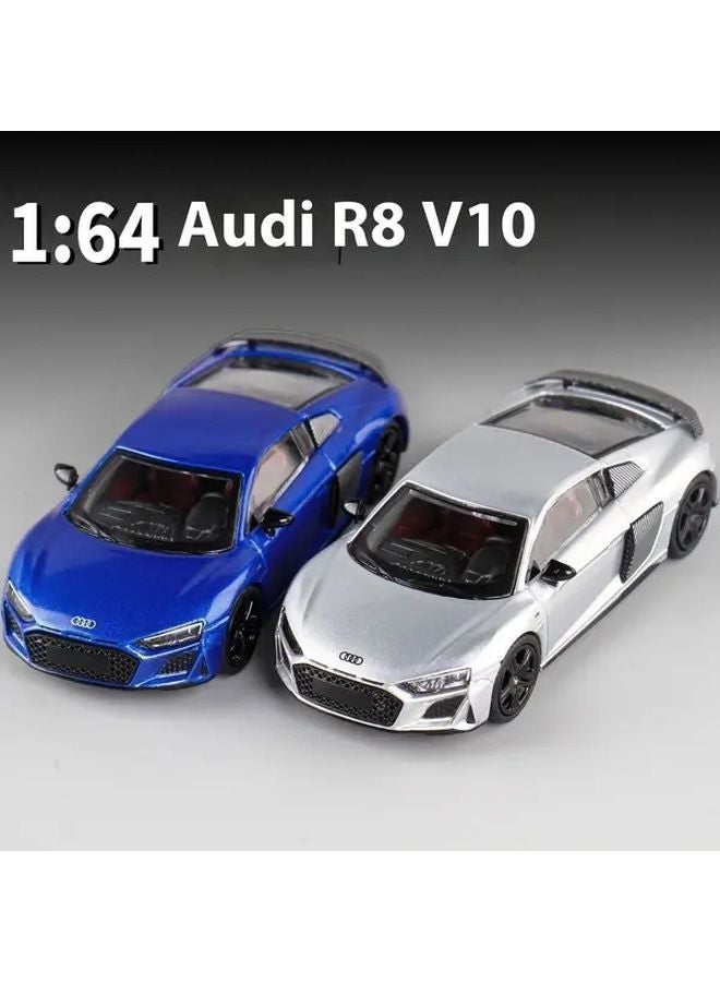 موديل سيارة لعبة ماسدي 1:64 من السبائك أودي آر 8 في 10 كوبيه أداء فضي - Image 4