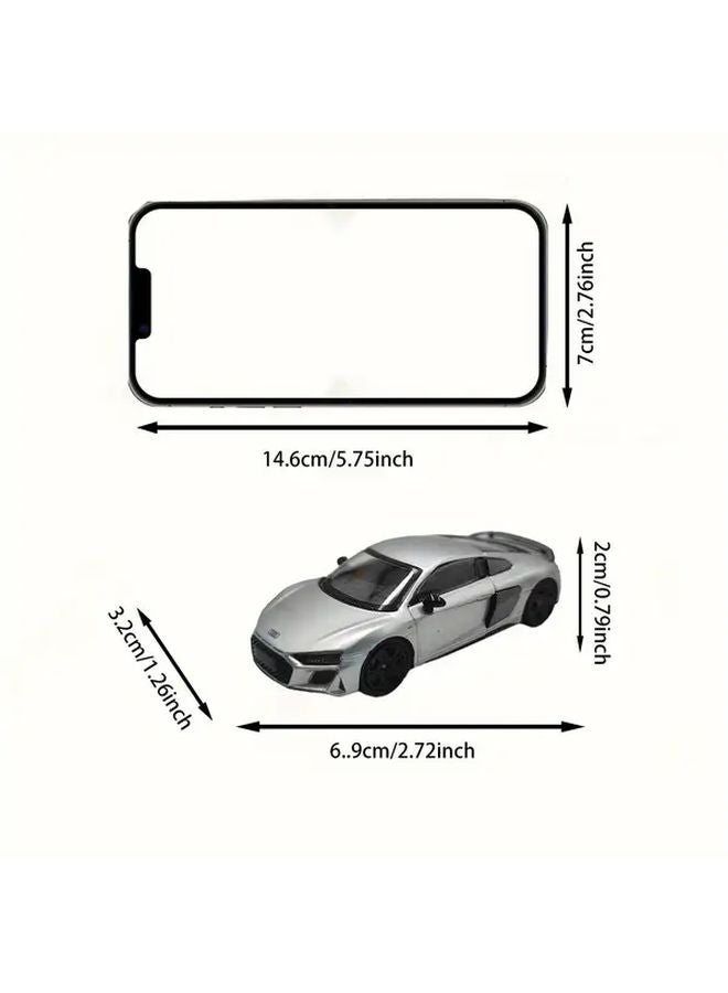 موديل سيارة لعبة ماسدي 1:64 من السبائك أودي آر 8 في 10 كوبيه أداء فضي - Image 3