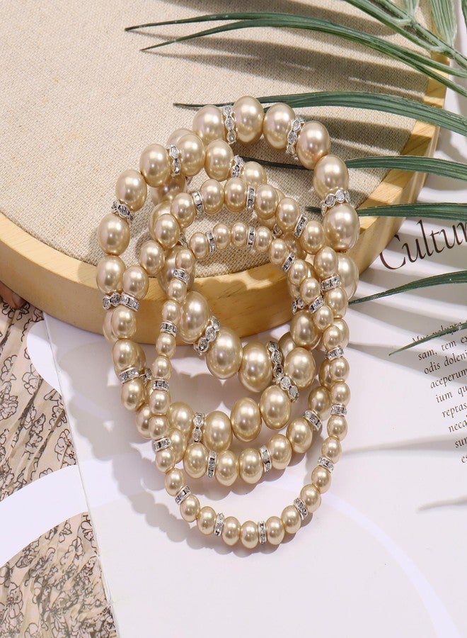 كويريز أساور مطاطية من خرز اللؤلؤ الصناعي متعدد الطبقات من كويريس للنساء (BR1113-بيج) - Image 5