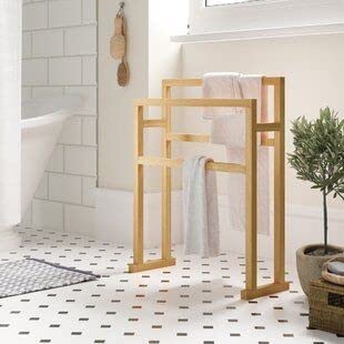 Rosewood Freestanding Wooden Towel Rack for Bathroom Vintage Wood Tier Towel Bar Stand with Bottom Shelf for Towels Washcloths Toiletries Convenient Rack for Drying or Hanging Clothes A37  - Image 2