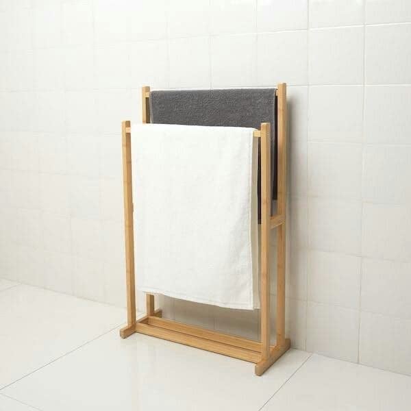 Rosewood Freestanding Wooden Towel Rack for Bathroom Vintage Wood Tier Towel Bar Stand with Bottom Shelf for Towels Washcloths Toiletries Convenient Rack for Drying or Hanging Clothes A37  - Image 3