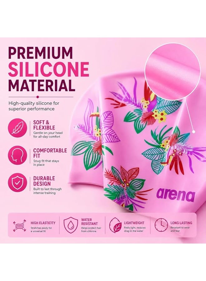 Arena Women's Silicone Floral Swim Bonnet - Pink - Image 4